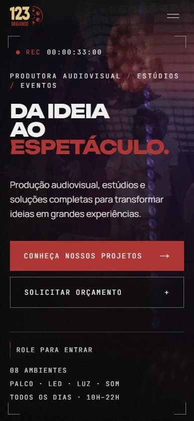Versão para celular do site 123 Gravando Produtora