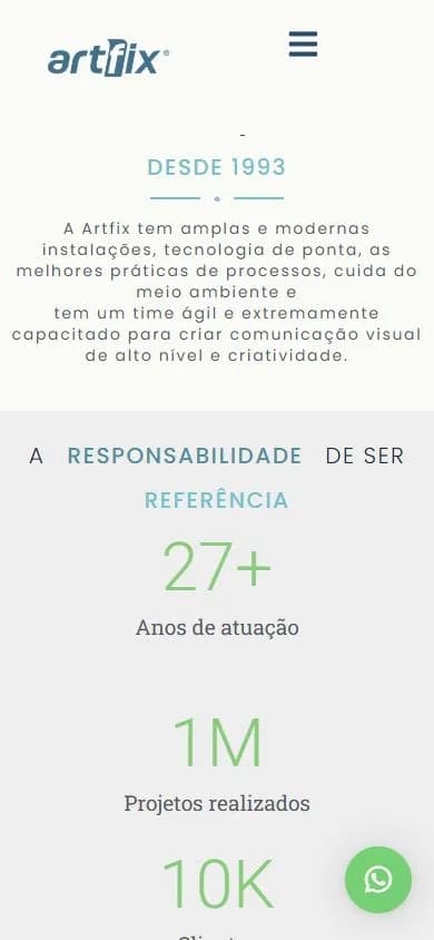 Versão para celular do site Artfix