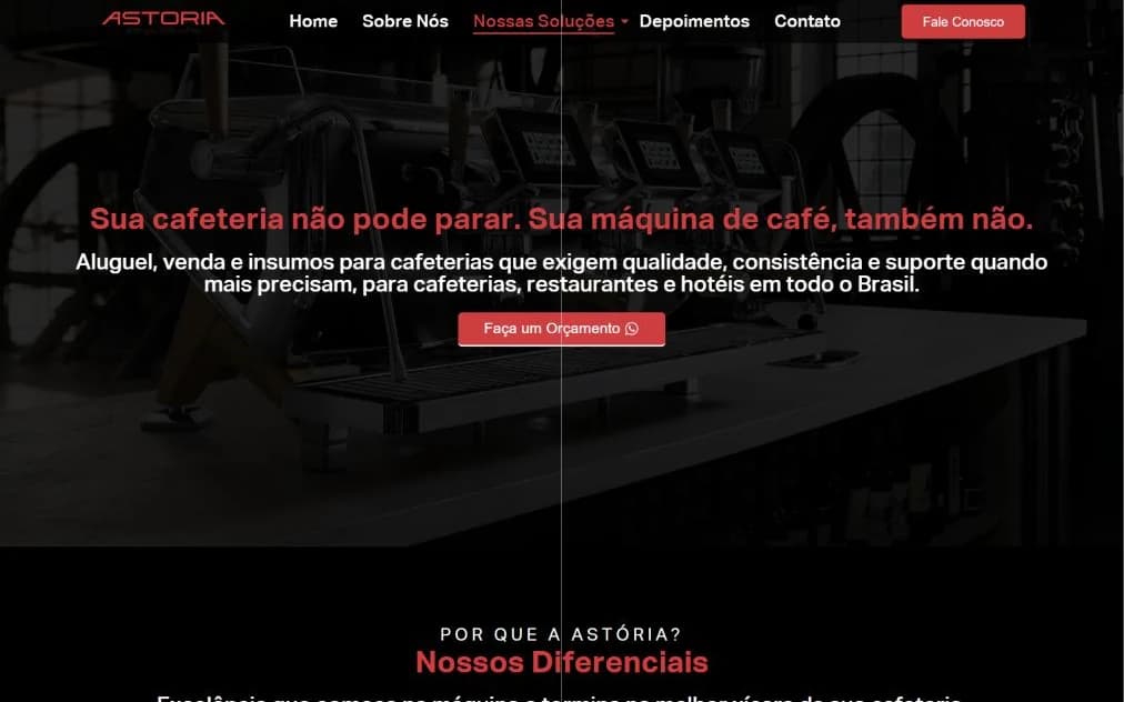 Página inicial do site Astoria Máquinas