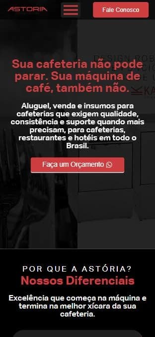 Versão para celular do site Astoria Máquinas