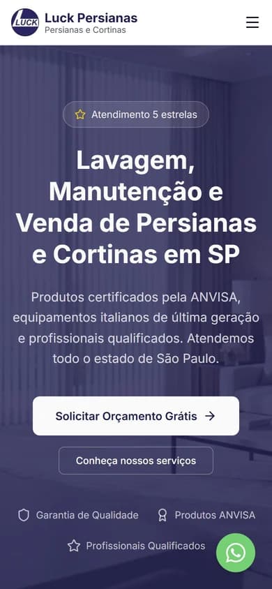 Versão para celular do site Luck Persianas