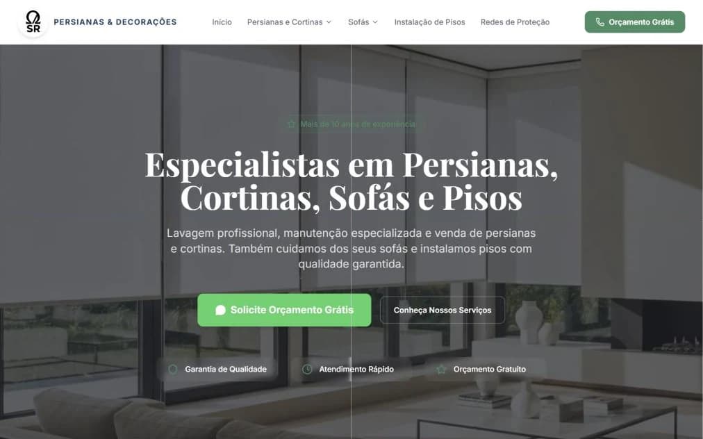 Página inicial do site SR Decorações