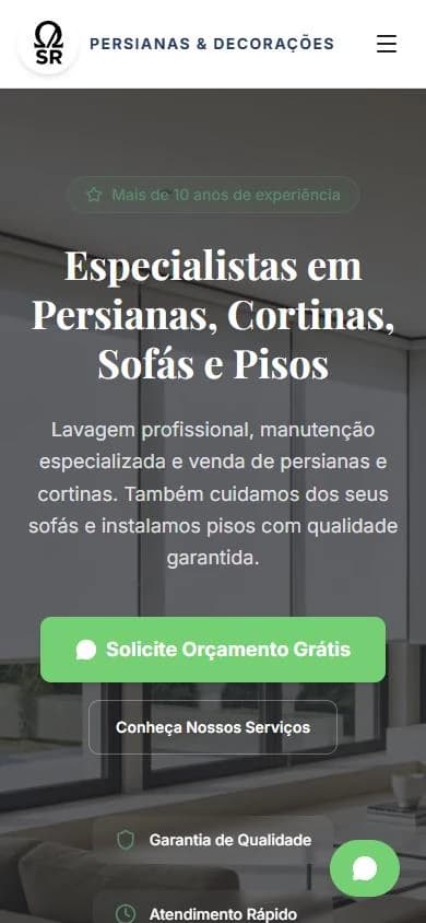 Versão para celular do site SR Decorações